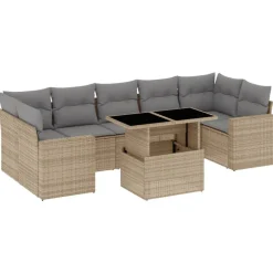 MAISON EXCLUSIVE - Salon de jardin avec coussins 8 pcs beige résine tressée