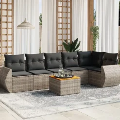 MAISON EXCLUSIVE - Salon de jardin avec coussins 7 pcs gris résine tressée
