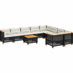 MAISON EXCLUSIVE - Salon de jardin 10 pcs avec coussins noir résine tressée