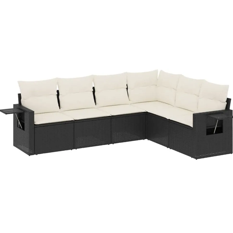 MAISON EXCLUSIVE - Salon de jardin 6 pcs avec coussins noir résine tressée