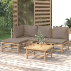 MAISON EXCLUSIVE - Salon de jardin 5 pcs avec coussins taupe bambou