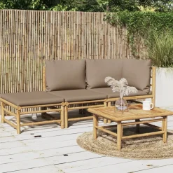 MAISON EXCLUSIVE - Salon de jardin 3 pcs avec coussins taupe bambou