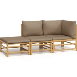 MAISON EXCLUSIVE - Salon de jardin 3 pcs avec coussins taupe bambou