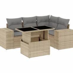 MAISON EXCLUSIVE - Salon de jardin avec coussins 5 pcs beige résine tressée