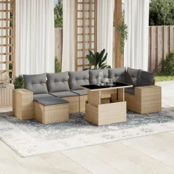 MAISON EXCLUSIVE - Salon de jardin avec coussins 8 pcs beige résine tressée