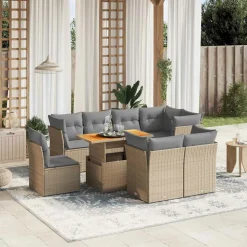MAISON EXCLUSIVE - Salon de jardin avec coussins 9 pcs beige résine tressée