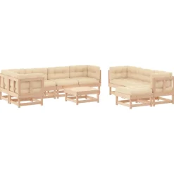 MAISON EXCLUSIVE - Salon de jardin 10 pcs avec coussins bois massif
