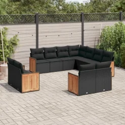 MAISON EXCLUSIVE - Salon de jardin 11 pcs avec coussins noir résine tressée