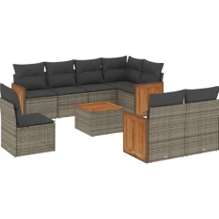 MAISON EXCLUSIVE - Salon de jardin 9 pcs avec coussins gris résine tressée