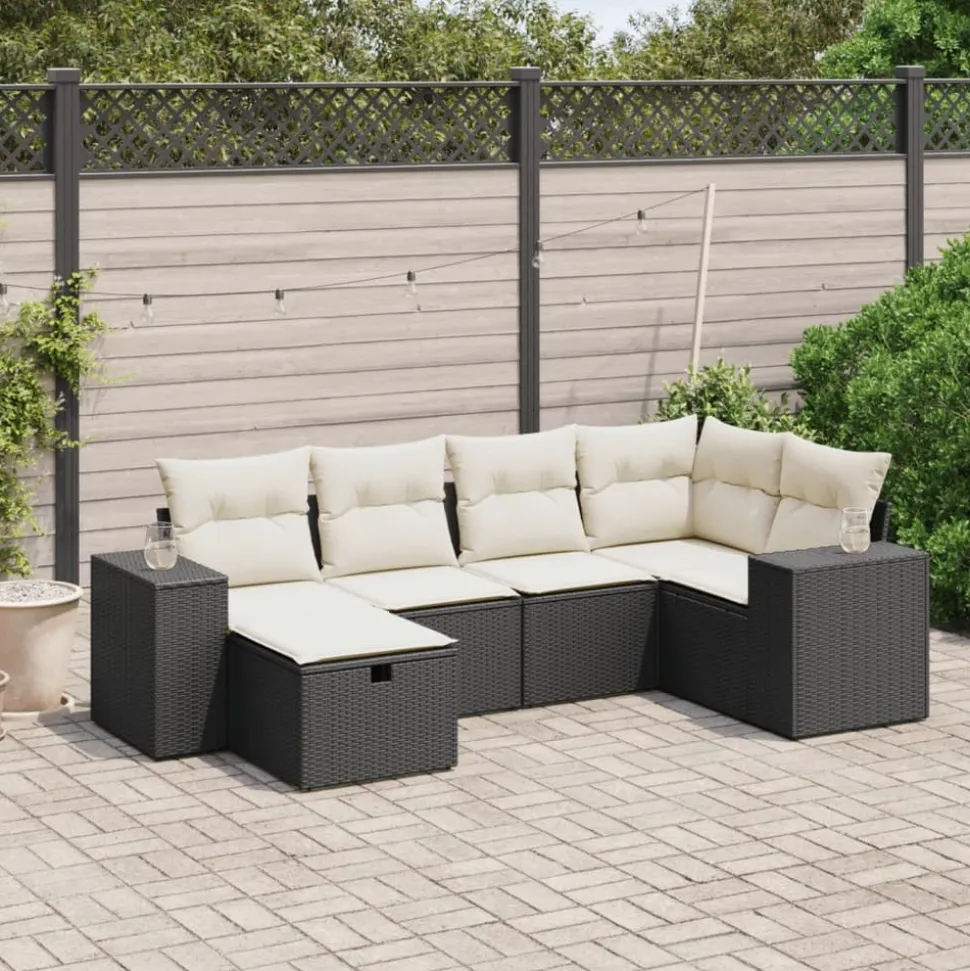 MAISON EXCLUSIVE - Salon de jardin 6 pcs avec coussins noir résine tressée