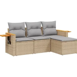 MAISON EXCLUSIVE - Salon de jardin avec coussins 4 pcs beige résine tressée