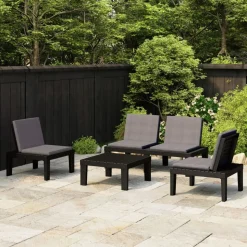 MAISON EXCLUSIVE - Salon de jardin 4 pcs avec coussins plastique gris