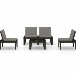 MAISON EXCLUSIVE - Salon de jardin 4 pcs avec coussins plastique gris