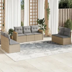 MAISON EXCLUSIVE - Salon de jardin avec coussins 7 pcs beige résine tressée