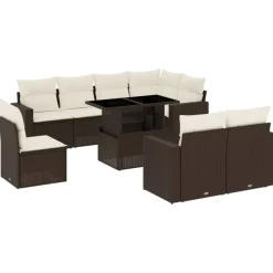 MAISON EXCLUSIVE - Salon de jardin avec coussins 9 pcs marron résine tressée