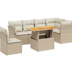 MAISON EXCLUSIVE - Salon de jardin avec coussins 7 pcs beige résine tressée