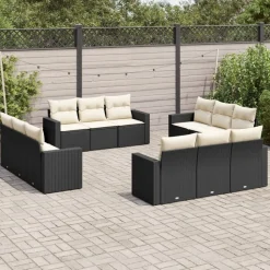 MAISON EXCLUSIVE - Salon de jardin 12 pcs avec coussins noir résine tressée
