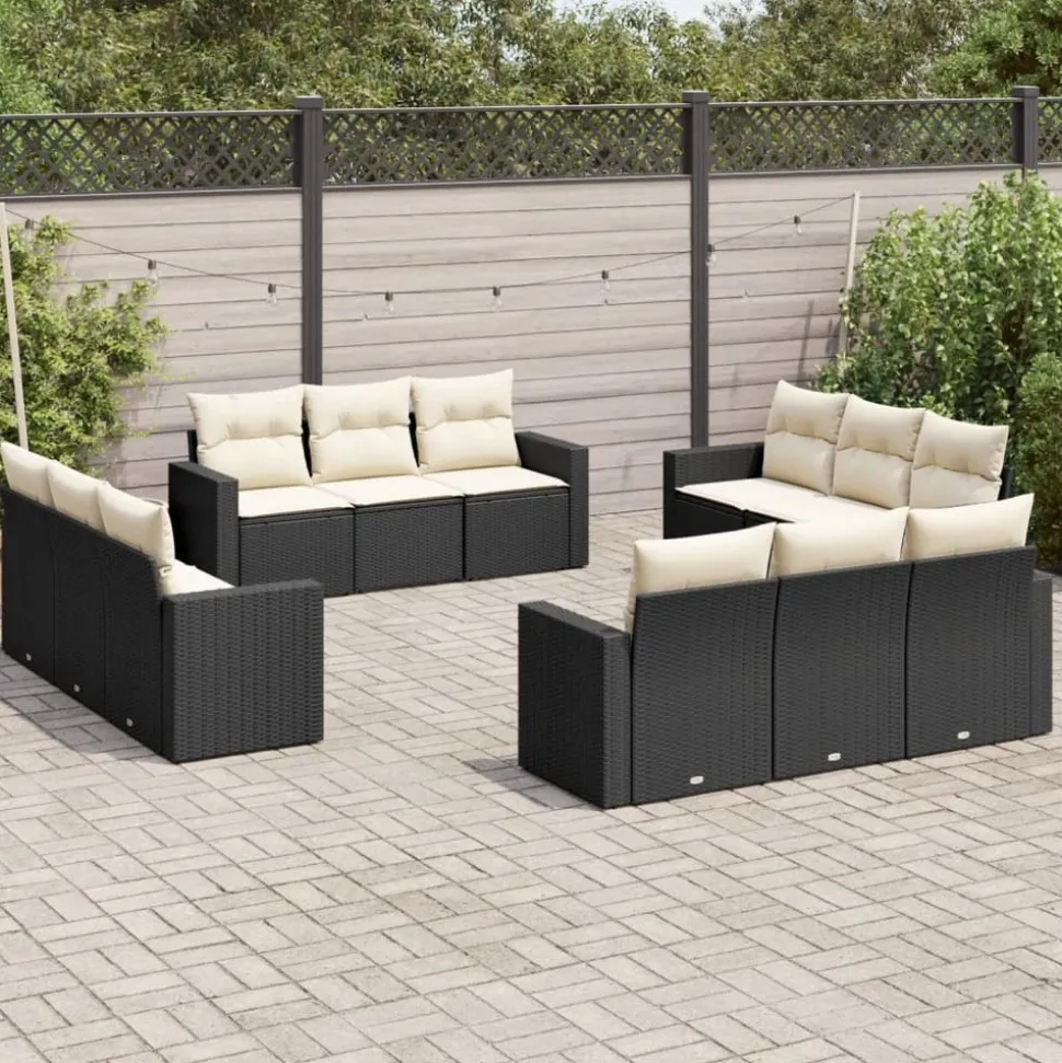 MAISON EXCLUSIVE - Salon de jardin 12 pcs avec coussins noir résine tressée