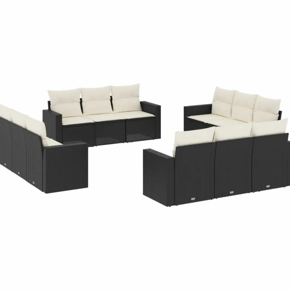 MAISON EXCLUSIVE - Salon de jardin 12 pcs avec coussins noir résine tressée