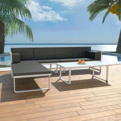 MAISON EXCLUSIVE - Salon de jardin 4 pcs et coussins aluminium noir