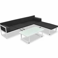 MAISON EXCLUSIVE - Salon de jardin 4 pcs et coussins aluminium noir