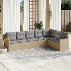 MAISON EXCLUSIVE - Salon de jardin avec coussins 7 pcs beige résine tressée
