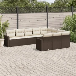 MAISON EXCLUSIVE - Salon de jardin 10 pcs avec coussins marron résine tressée