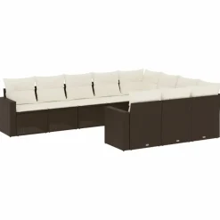 MAISON EXCLUSIVE - Salon de jardin 10 pcs avec coussins marron résine tressée