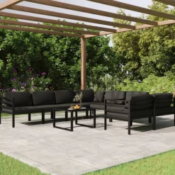 MAISON EXCLUSIVE - Salon de jardin 9 pcs avec coussins aluminium anthracite