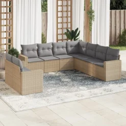 MAISON EXCLUSIVE - Salon de jardin avec coussins 9 pcs beige résine tressée