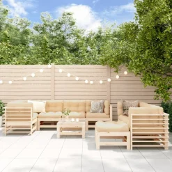 MAISON EXCLUSIVE - Salon de jardin 10 pcs avec coussins bois massif
