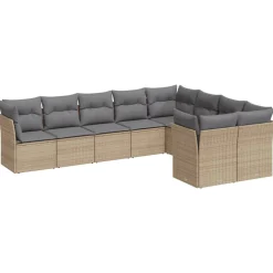 MAISON EXCLUSIVE - Salon de jardin avec coussins 9 pcs beige résine tressée