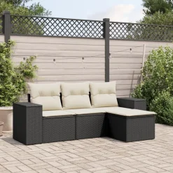 MAISON EXCLUSIVE - Salon de jardin 4 pcs avec coussins noir résine tressée