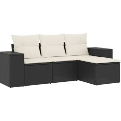 MAISON EXCLUSIVE - Salon de jardin 4 pcs avec coussins noir résine tressée