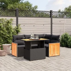 MAISON EXCLUSIVE - Salon de jardin 5 pcs avec coussins noir résine tressée