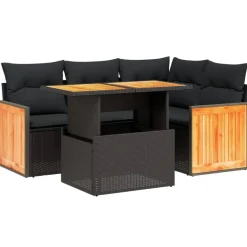 MAISON EXCLUSIVE - Salon de jardin 5 pcs avec coussins noir résine tressée