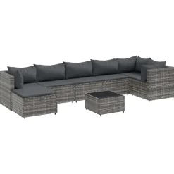 MAISON EXCLUSIVE - Salon de jardin 8 pcs avec coussins gris résine tressée