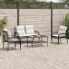 MAISON EXCLUSIVE - Salon de jardin 4 pcs avec coussins noir résine tressée