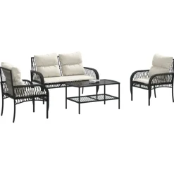 MAISON EXCLUSIVE - Salon de jardin 4 pcs avec coussins noir résine tressée