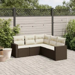 MAISON EXCLUSIVE - Salon de jardin avec coussins 5 pcs marron résine tressée