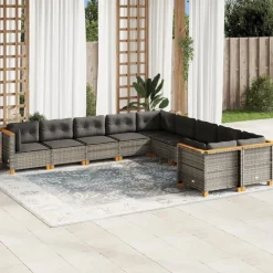 MAISON EXCLUSIVE - Salon de jardin avec coussins 10 pcs gris résine tressée