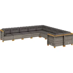 MAISON EXCLUSIVE - Salon de jardin avec coussins 10 pcs gris résine tressée
