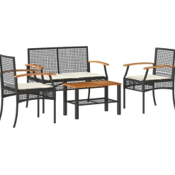 MAISON EXCLUSIVE - Salon de jardin 4 pcs avec coussins noir résine tressée