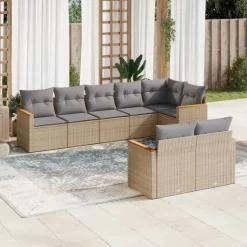 MAISON EXCLUSIVE - Salon de jardin avec coussins 8pcs mélange beige résine tressée