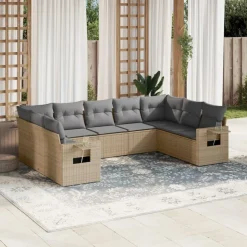MAISON EXCLUSIVE - Salon de jardin avec coussins 9 pcs beige résine tressée
