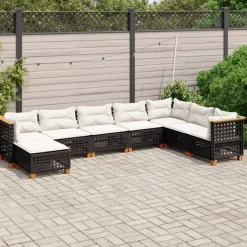 MAISON EXCLUSIVE - Salon de jardin 8 pcs avec coussins noir résine tressée