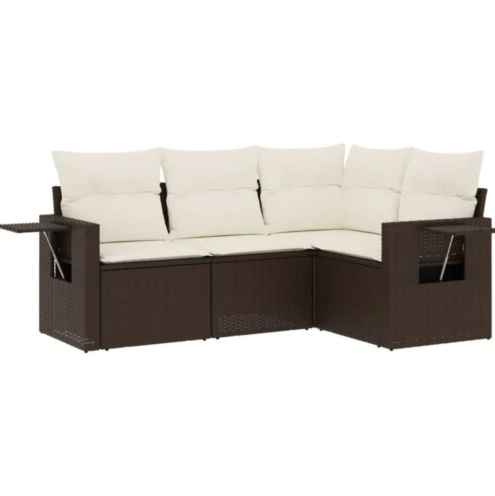 MAISON EXCLUSIVE - Salon de jardin 4 pcs avec coussins marron résine tressée