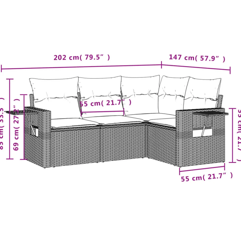 MAISON EXCLUSIVE - Salon de jardin 4 pcs avec coussins marron résine tressée