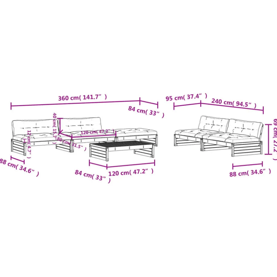 MAISON EXCLUSIVE - Salon de jardin 6 pcs avec coussins bois massif