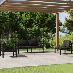 MAISON EXCLUSIVE - Salon de jardin 4 pcs avec coussins aluminium anthracite